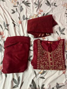 Maroon Embroidered Kurta Set