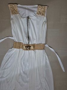 White &amp; Gold Accent Dress
