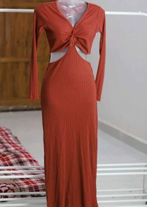 Brown Ribbed Dress
