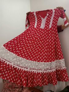 Cotton Anarkali With Lace Detailing