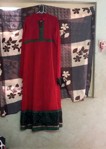 Red &amp; Green Embroidered Dress