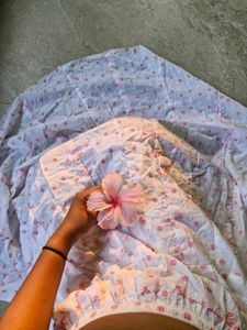 White Pinteresty Skirt With Pink Flowers