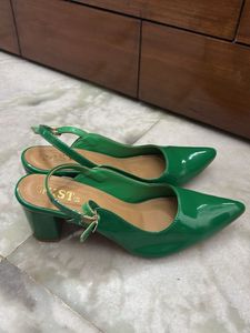 Green Patent Slingback Block Heels