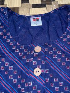 Blue Patterned Button-Down Top