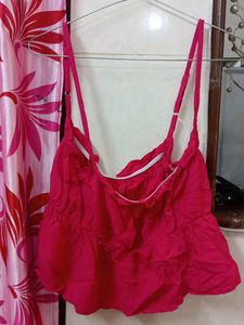 Red Spaghetti Strap Ruffle Top