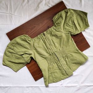 Olive Puff Sleeve Top