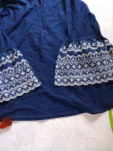 Navy Blue Embroidery Sleeves Top