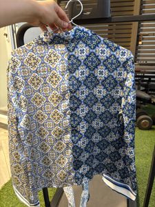 Kazo Shirt with Tile Print, Tie-up Style.