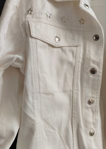 Avon 100% cotton white embellished studded jacket