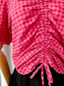 Pink Gingham Tie-Front Top