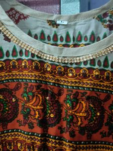 Printed Cotton Kurti With Small Shiny Golden Stone