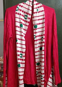 Funky Red Patterned Top Or Shrug
