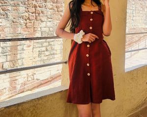 Maroon Button-Front Sundress