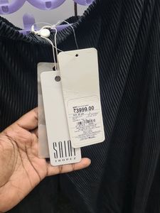 Bronte Elastic Waist Ribbed Wide Leg Trousers, Bla