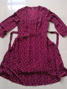 Sale-Burgundy Polka Dot Dress By VanHeusen