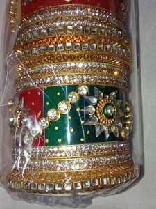 rajashthani Bridal chura Set - Red &amp; Green