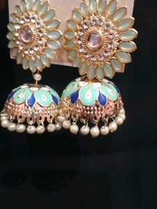 Sea Green jhumka with the hint of blue