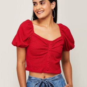 Red Puff Sleeve Crop Top✨