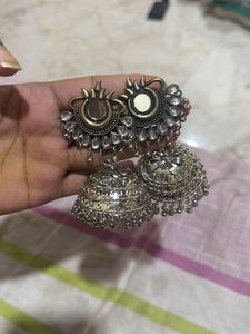 Oxidized Silver Jhumka Earrings
