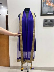 Yellow Anarkali With Blue Duppata