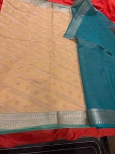 🆕 Ivory teal silk cotton Saree