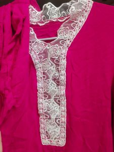 Pink Kurti Set with Lace Details