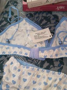 Cute Blue Heart Bra Set