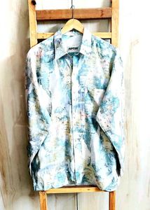 Sea Green Printed Shirt Size-46