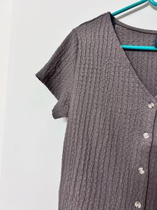 Brown Button-Down Short Sleeve Top