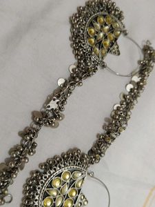 Silver Crystal Ear Ring with Chain
