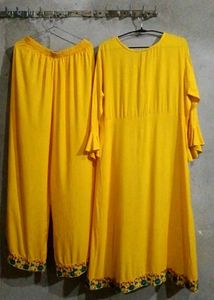 🔸 &#34;Embroidered Slit Gown Kurti with Palazzo Set&#34;