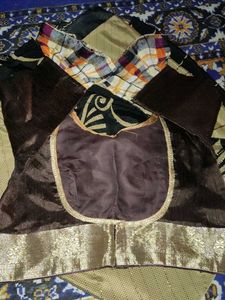 crape gold black saree