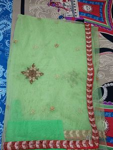 Green Saree Net Blouse Ready