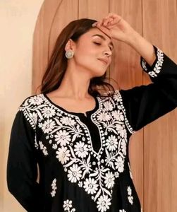 Black Chikankari-Style Embroidered Kurti