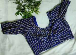 Blue Coloured Blouse With Golden Design