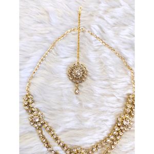 Subtle Diamond Necklace with Mang Tikka &amp; Earrings