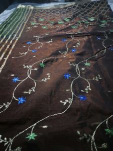 Elegant Brown Embroidered Saree. Never Used