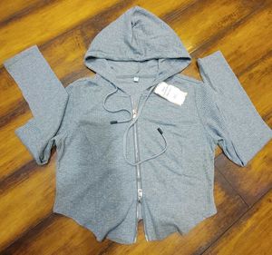 Gray Ribbed Zip-Up Hoodie