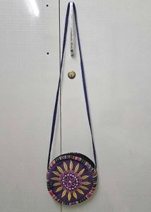 ROUND TRIBAL FLORAL EMBROIDERED CROSS BODY BAG