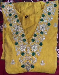 Elegant Mustard Embroidered Kurti