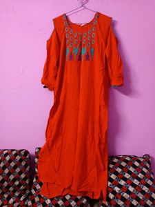 Elegant Orange Embroidered Kurta