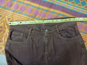 High Waisted Brown Straight Fit Jeans