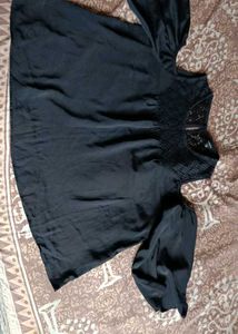 Black Lace Detail Off Shoulder Top