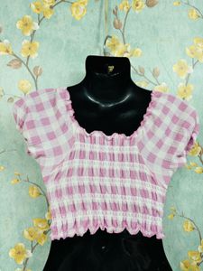 Pink N White Ruched Top