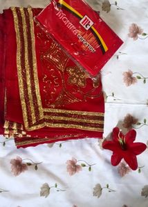 Red &amp; Gold Sequin Saree