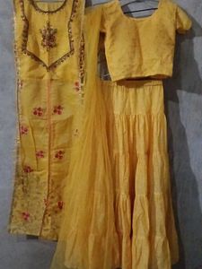Lehenga With Slit Kurti And Dupatta