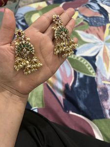 Emerald Gold Covered Jhumka Earrings