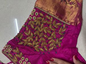 Bridal Aari heavy worked Silk Pink Blouse