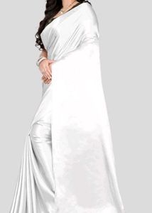 Elegant White Satin Saree