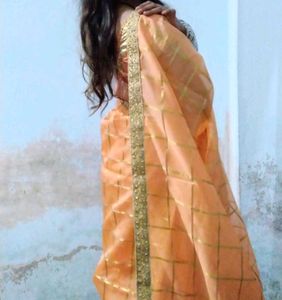 Elegant Orange Saree with ready blouse